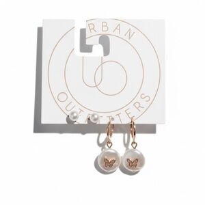 NWT Urban Outfitters Gold Butterfly Pearl drop earrings and pearl stud